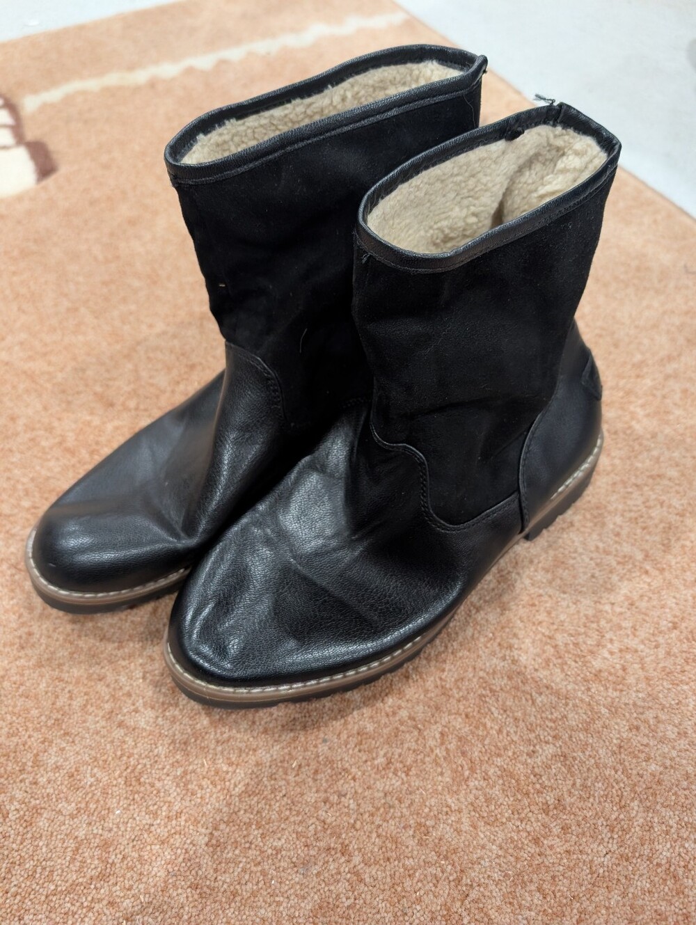 Nautica - Black Leather & Suede Shearling-Lined Ankle Boots